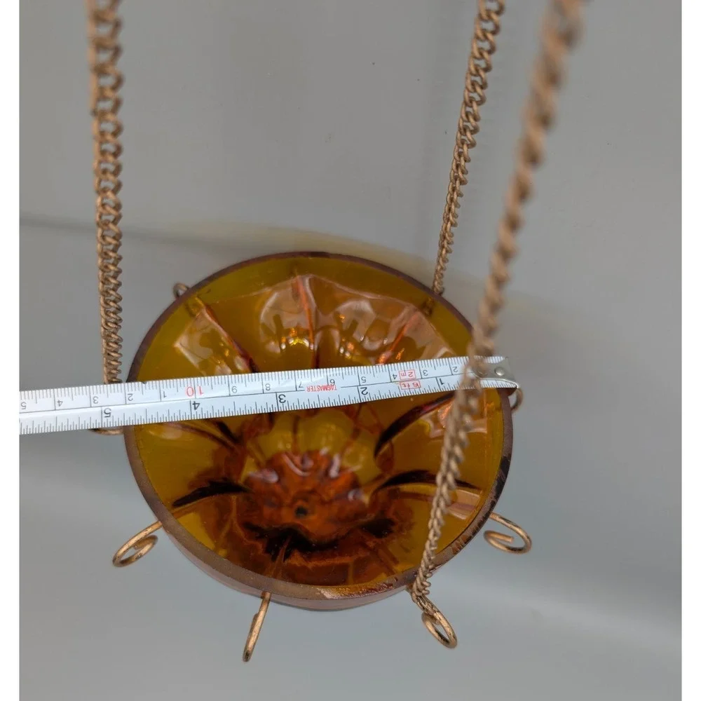 Vintage Hanging Amber Glass Planter 16